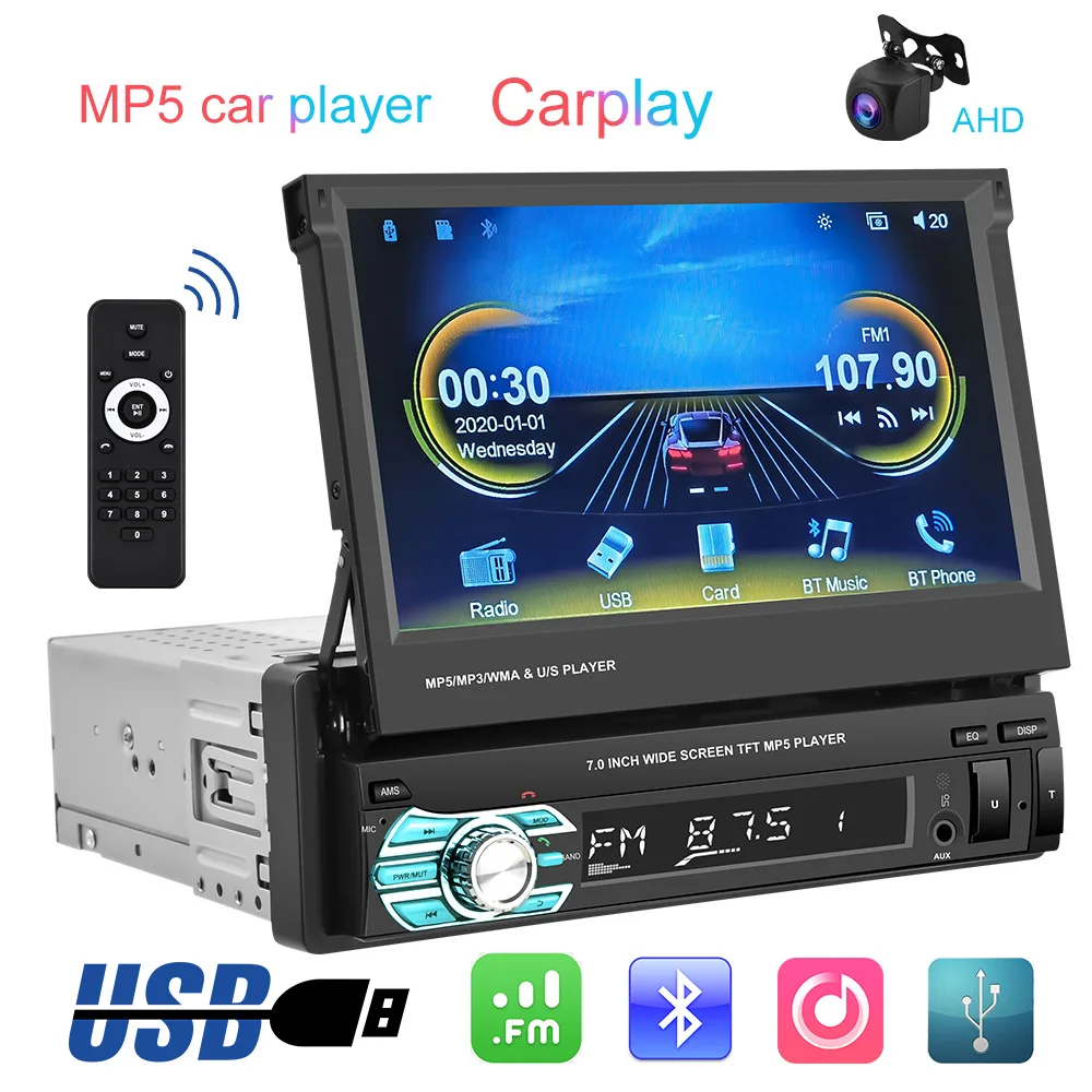 

Single-spindle 7-inch Retractable Screen Car Mp5 Video Player Wired Carplay Function Car Mp4 Reversing Video For Volkswagen