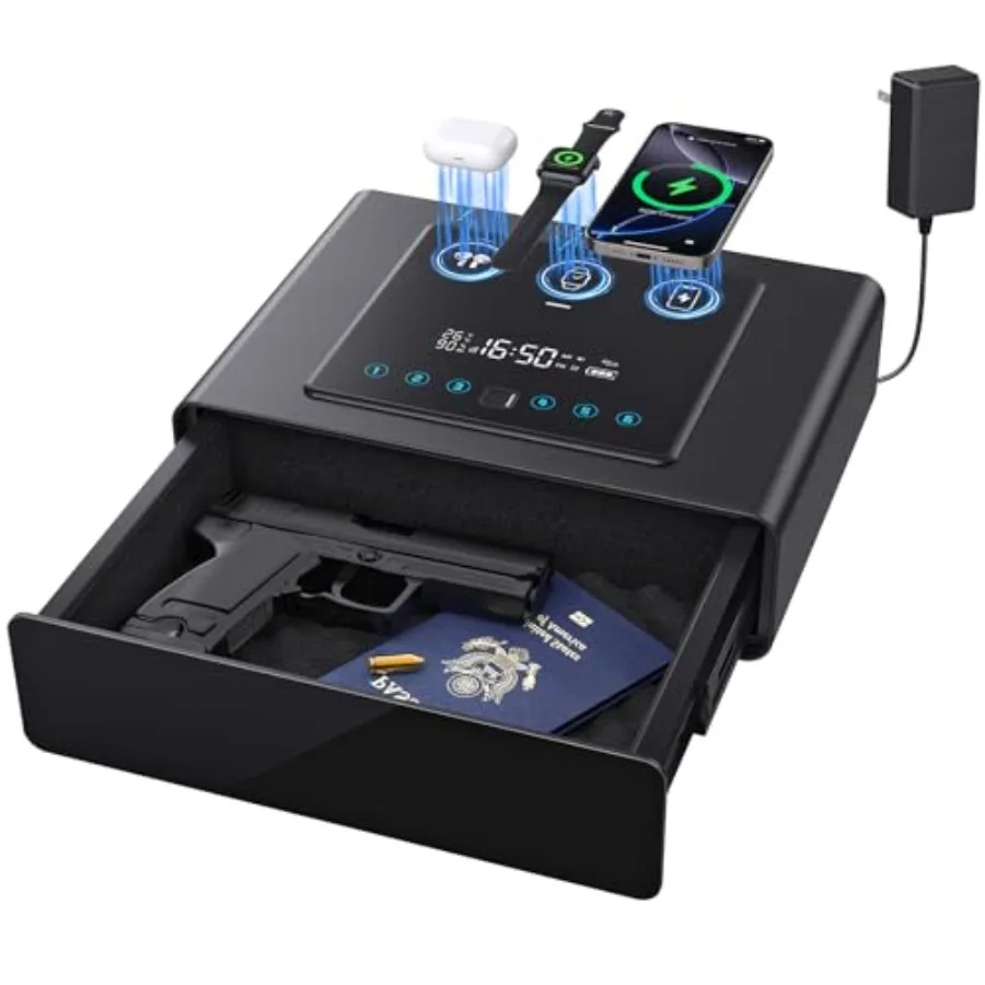 Smart Biometric Handgun Safe with Wireless Charging