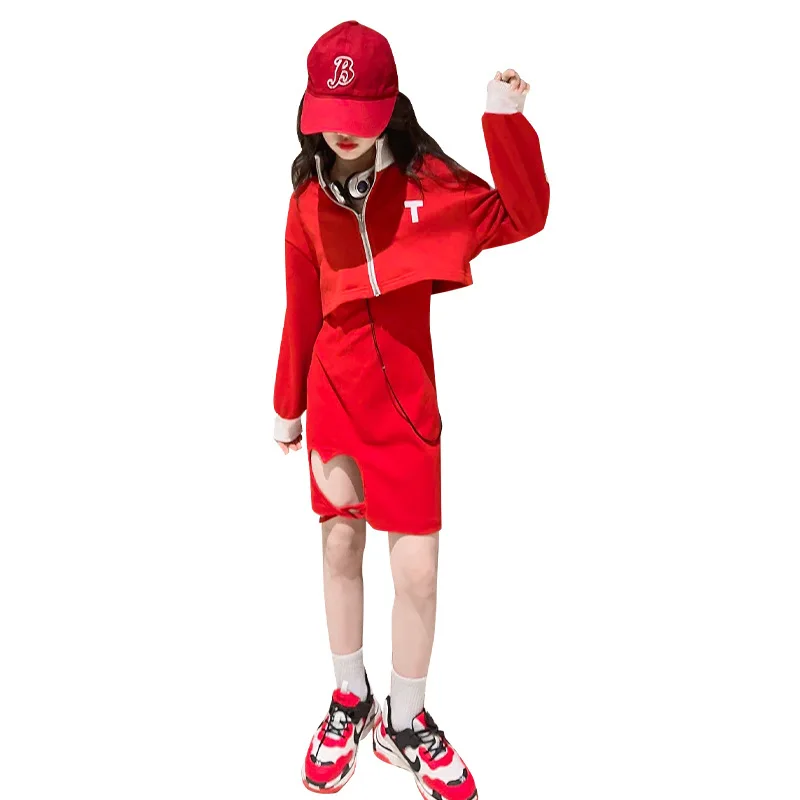 

Fashion Girls Clothes Set Spring Love Openwork Design Vest Skirt + Letter Short Cardigan 2pcs Streetwear Outfit for Teens 4-14 Y