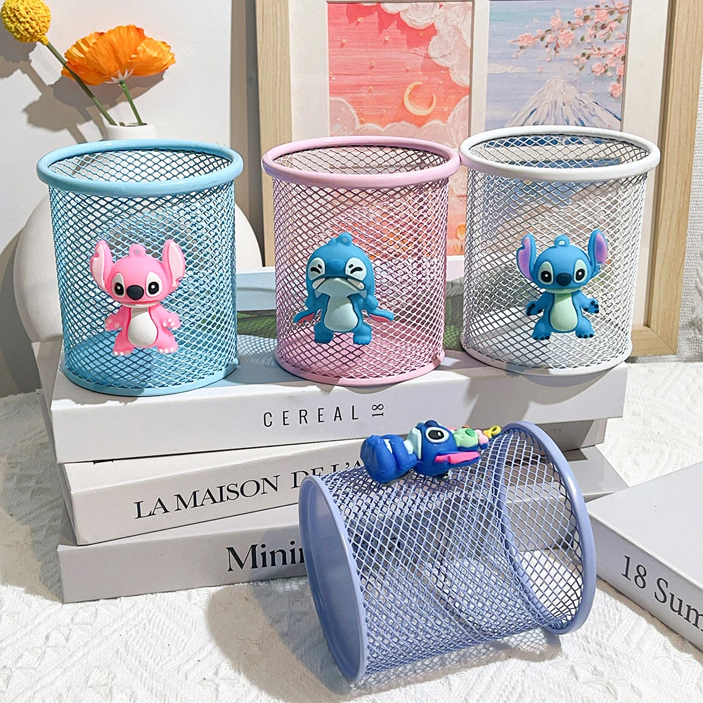 Disney Stitch Iron Mesh Notebook Cup, Pencil Box Desktop Ornament for Women and Teenagers' Offices and Schools 3