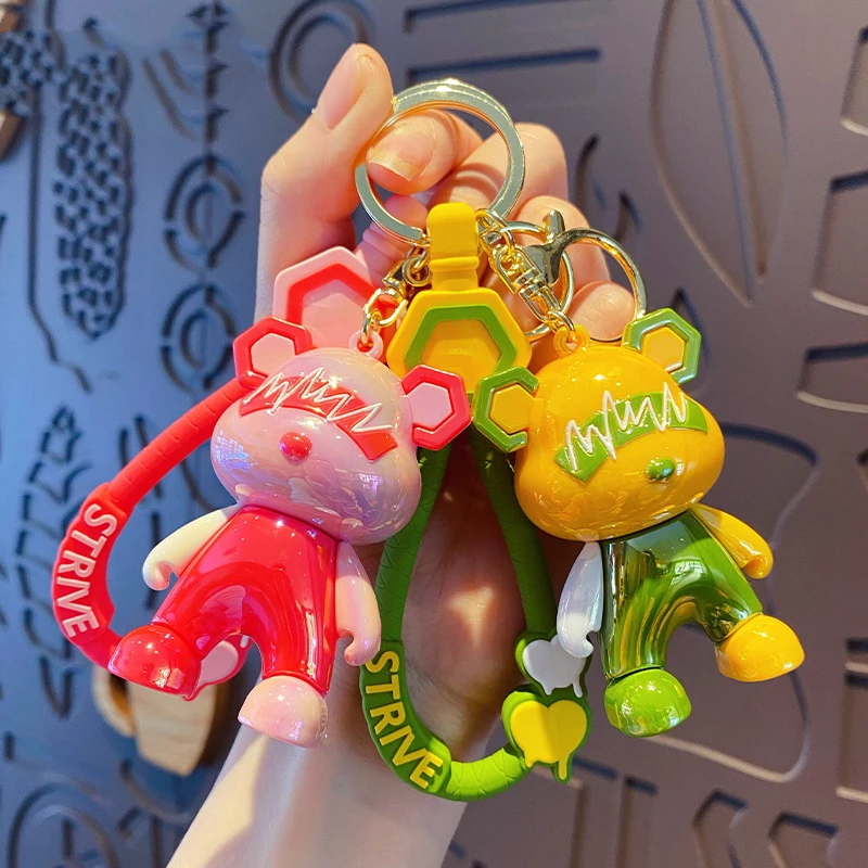 

Creative Splicing Color Dazzling Lightning Bear Keyring Female Cartoon Electromagnetic Corrugated Eye Bear Key Chain Bag Pendant