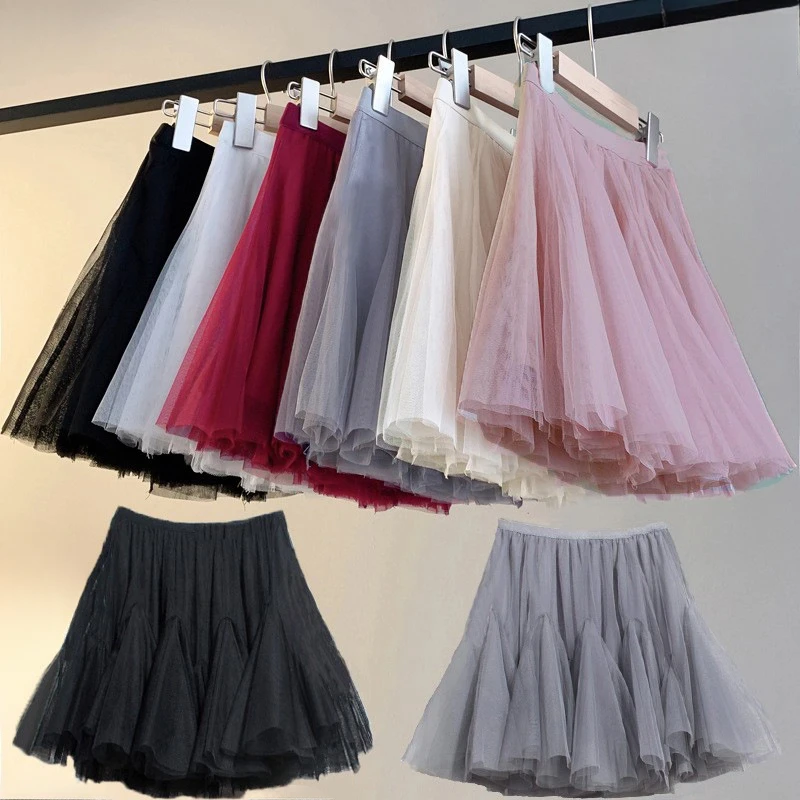 Girls Mesh Skirt Summer Solid All-match Classic Elegant Dance Tutu School Kids Fluffy Skirt 4 To 14 Years Spring Child Clothing