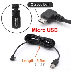 Enhanced Car USB Charging Cable with Mini Micro Type-C Port, 3.5m (11.5ft) Length (Micro Curved Left)