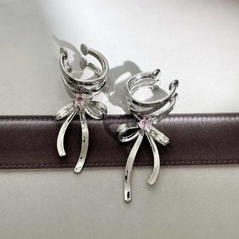 New Fashion Silver Color Bowknot Ribbon Ear Clip For Women
