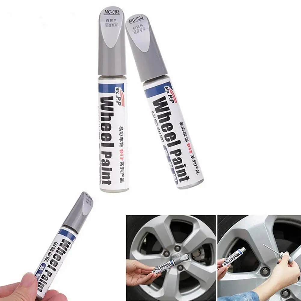 

New 1pc 12ml Silver Black Alloy Wheel Up Pen Repair Paint Curbing Scratch Maker With Brush Wheel Scratch Spray Paint Hub