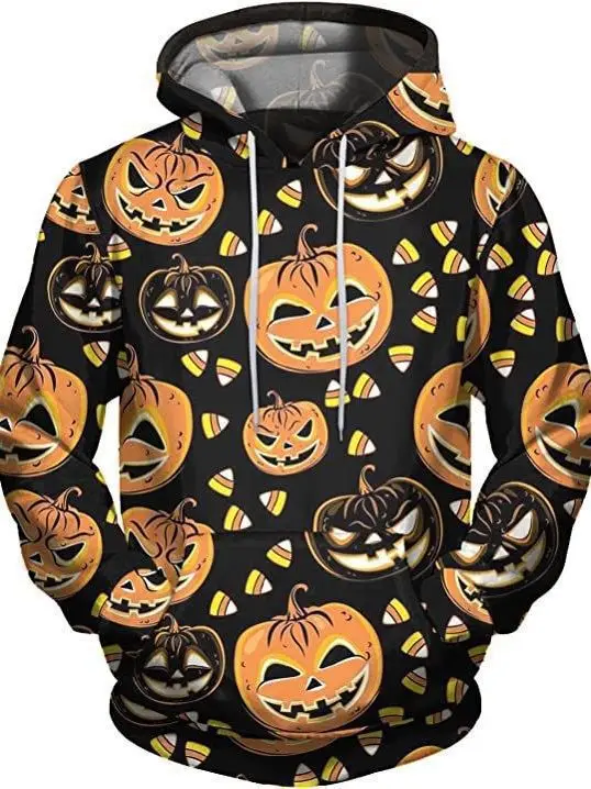 2023 New Halloween Sweater Terror Pumpkin Skull 3D Digital Print Men's and Women's Autumn/Winter Hooded Hooded Sweater