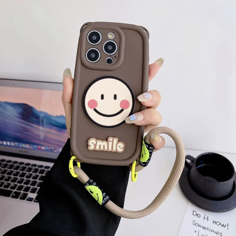 Silicone Phone Case With Smiley Face And Lanyard For Iphone_voghion.com