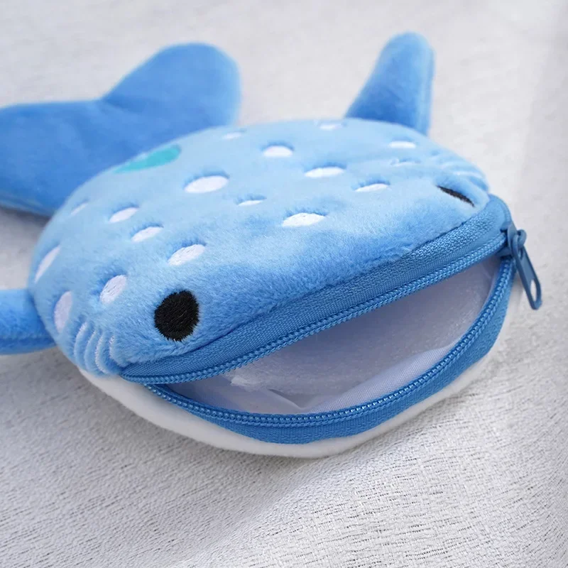 

Cute Blue Small Whales Coin Purse Plush Zipper Coin Wallet Shark Shape Designer Women's Wallet Change Purse Key Earphone Pouch