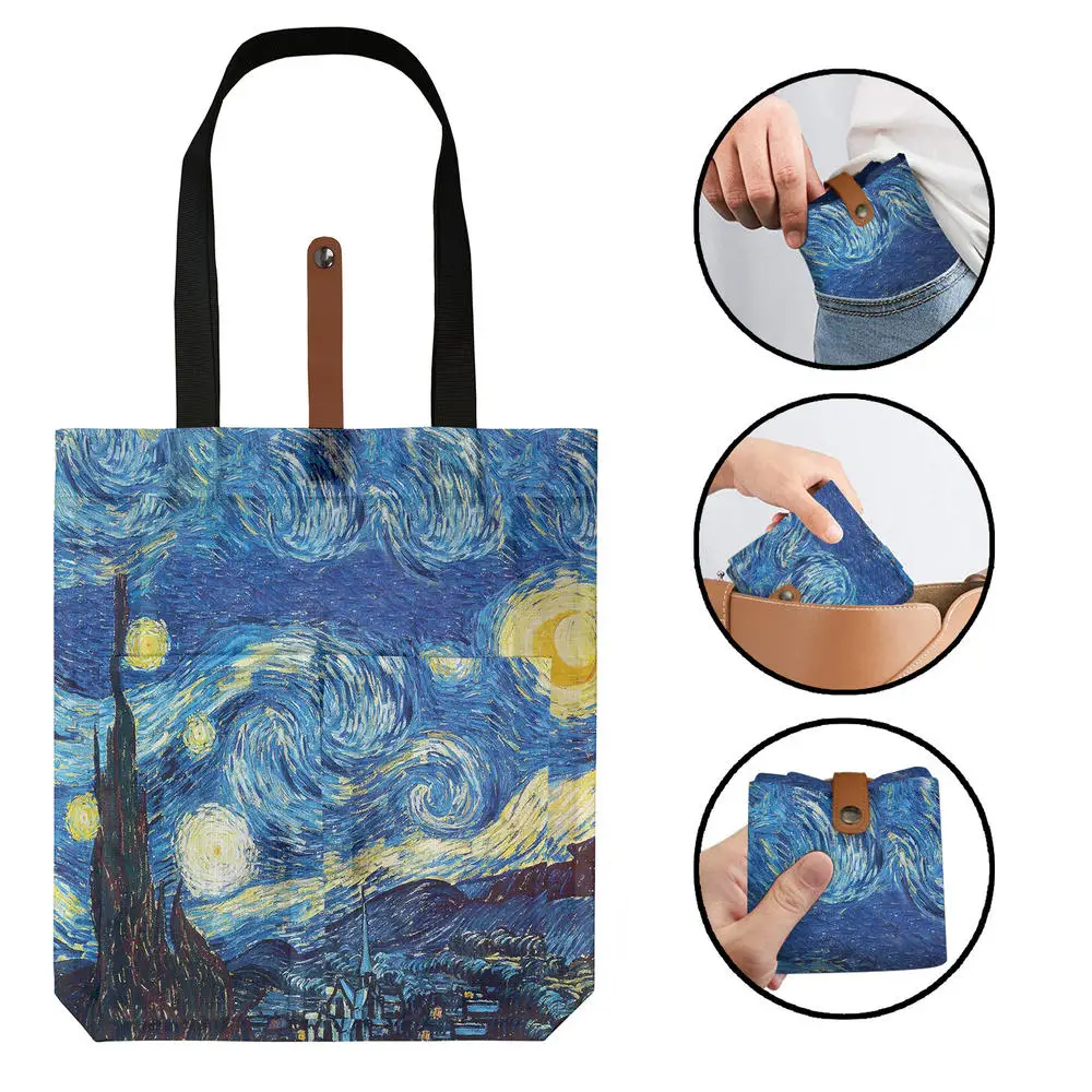 Borsa Tote In Tela Van Gogh Notte Stellata - Grande E Riutilizzabile