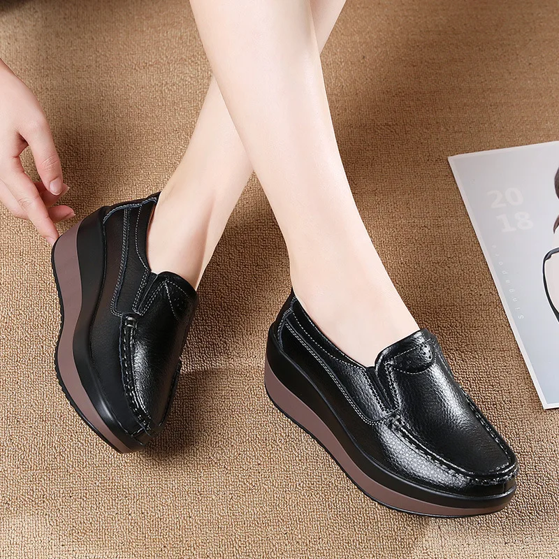 2025Women Flats Platform Shoes Women Elegant Genuine Leather Shoes Woman Autumn Slip On Casual Flat Shoes Women Zapatos De Mujer