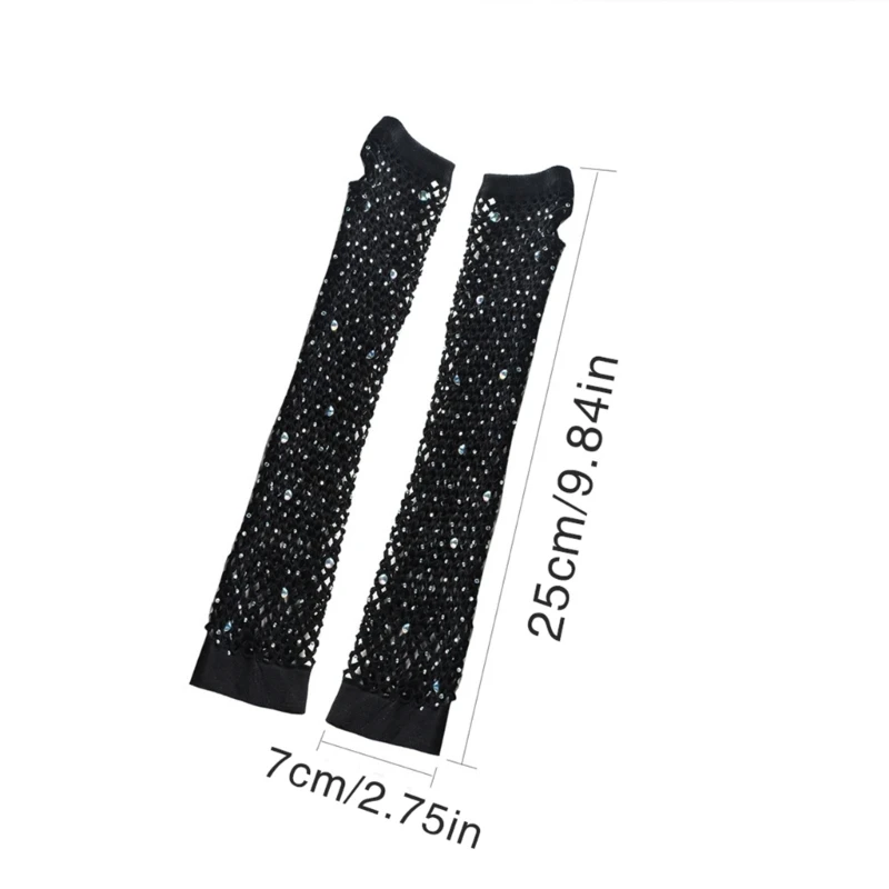Blingbling Fishnet Gloves Concert Livehouse Party Costume Accessories Hollow Fishnet Gloves for Women and Girls fishnet gloves