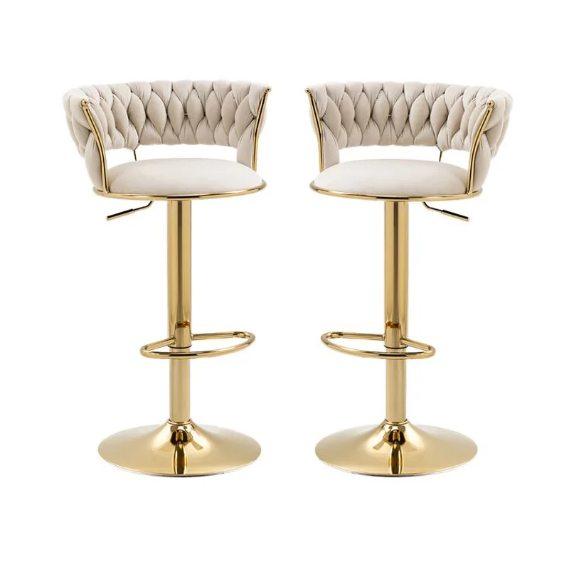 Modern Luxury Lift Rotary Hotel Cafe Counter Frame Velvet Bar Chair Stool Swivel Metal Commercial Furniture Kitchen Stools