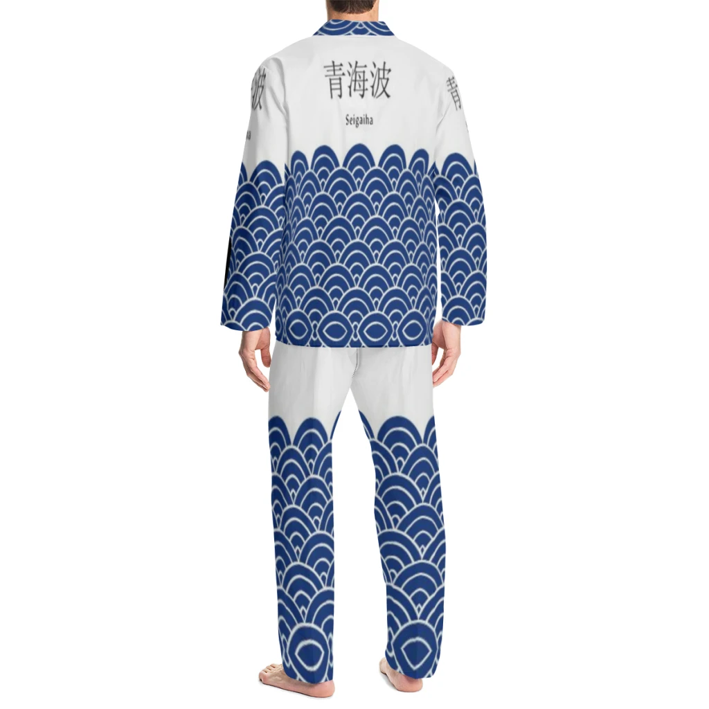 Japanese Style Waves  Printed Sleepwear Set Long-Sleeve New Pajama Sets For Sleeping Winter