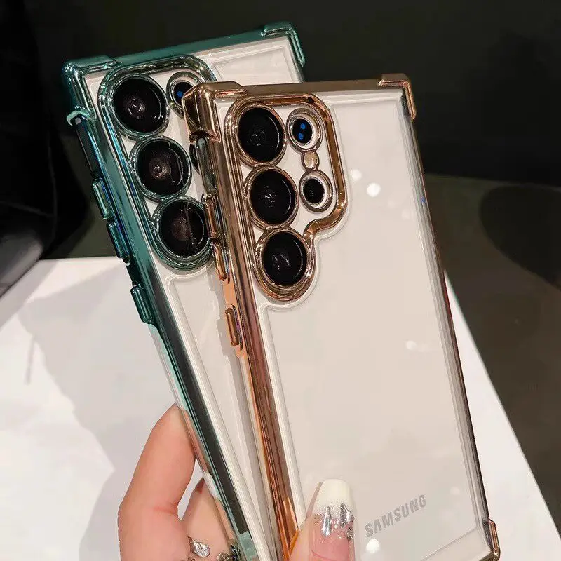 Luxury Plating Transparent Silicone Airbag Bumper Case with Camera Lens Protection
