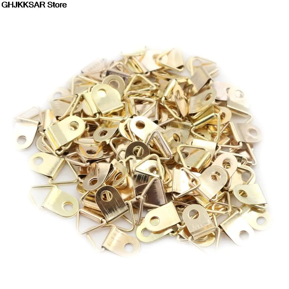 Wall Hooks Picture Frame Hangers 10/100PCS/Lot Golden Triangle D-Ring Hanging