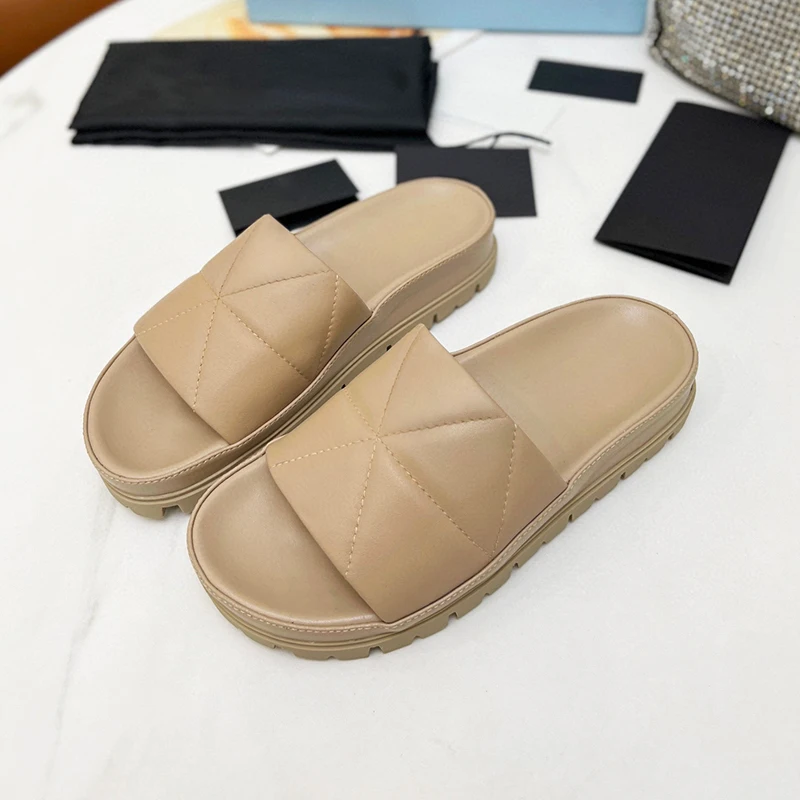 

Summer Leisure Female Lazy Slippers New Sewing Upper Genuine Leather Material Sandals Comfort Foot Feel Women Home Shoes