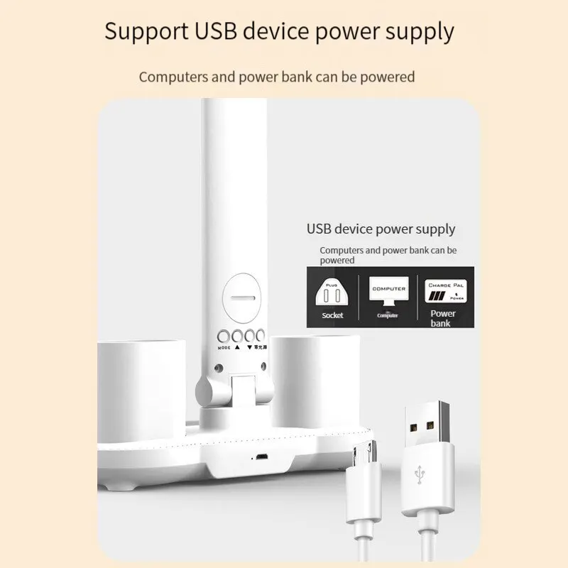 LED Clock Desk Lamp USB Rechargeable/Plug-In Dimmable Desk Lamp 2Heads 180 Rotatable Foldable Eye Protection Reading Night Light 5
