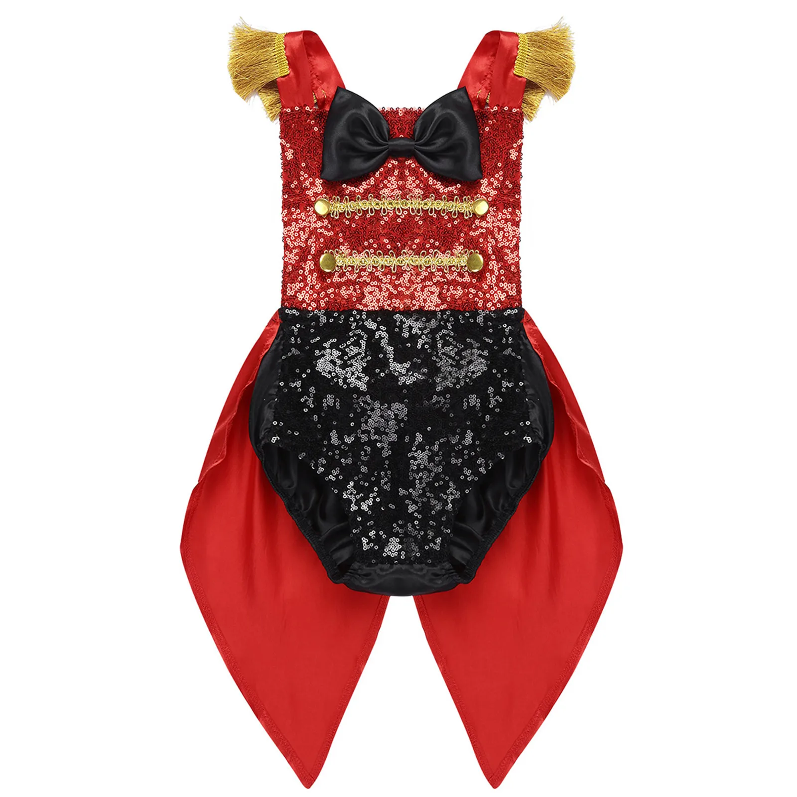 

Kids Baby Girls Circus Ringmaster Showman Costumes Halloween Cosplay Sleeveless Sequins Bowknot Bodysuit Romper with Feather Hat