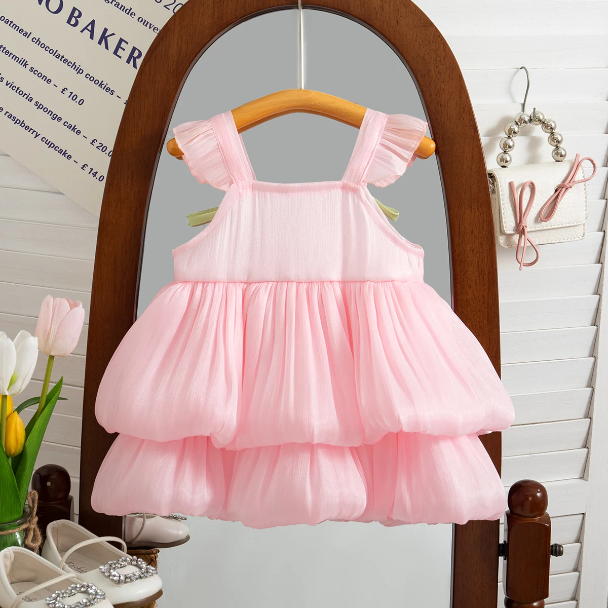 Girls Dress Baby Girl Summer Four Little Flower Bud Suspender Dress Flying Sleeves