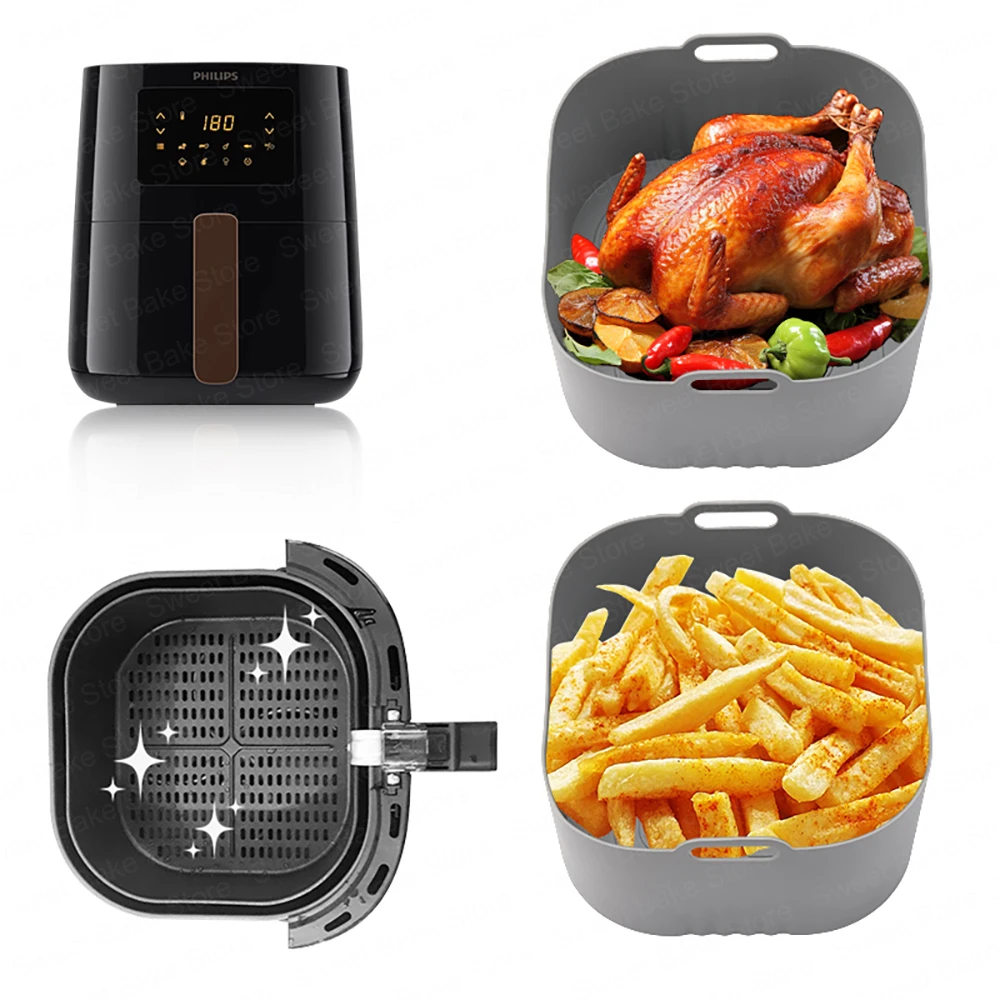 Air Fryer Accessories Air Fryer Liners 6Inch Reusable Square Air Fryer Silicone Liner Non-Stick Air Fryer Baking Basket Accessories For PHILIPS HD9252/HD9200/HD9255