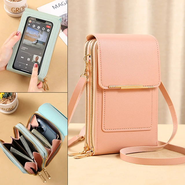 Bolso para teléfono móvil con pantalla táctil para mujer, Cartera de cuero  con Mini Correa, bandolera pequeña, 2023 - AliExpress