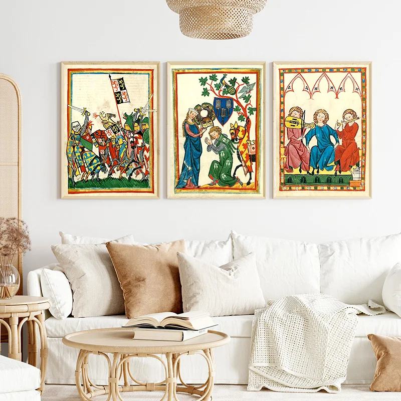 Vintage Medieval Lovers on Horse Canvas Art Print - Retro European Wall Décor