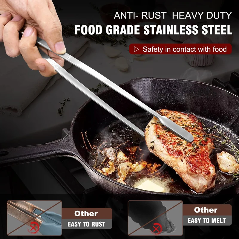 Walfos 3 Pieces Stainless Steel Tweezers Kitchen Tongs Barbecue Cooking Roasting Dessert Molecular Cuisine Spaghetti BBQ kitchen utensils