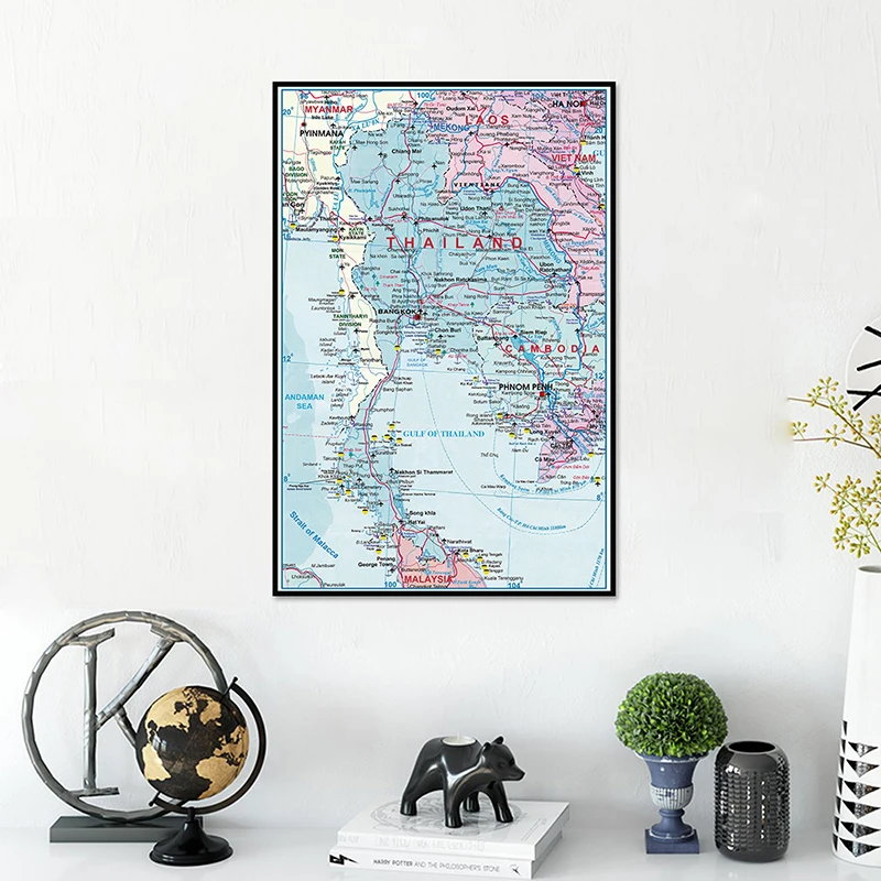 60*90cm Map of The Thailand Wall Art Poster Unframed Print Non-woven Canvas Painting Living Room Home Decor Office Supplies