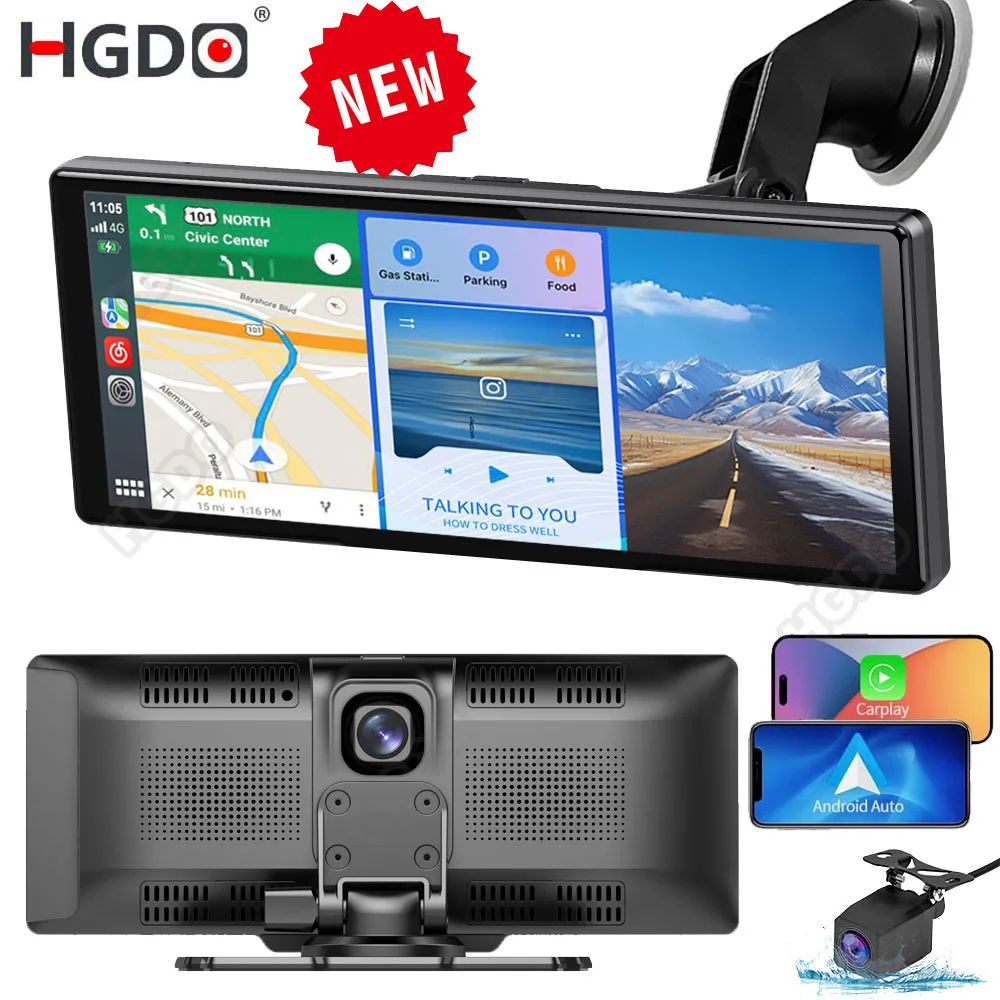 HGDO 4K Dash Cam Car Stereo 3 in 1 Carplay Android Auto Airplay Mirror Mount Video Recorder Camera WiFi GPS DVR Bluetooth Output