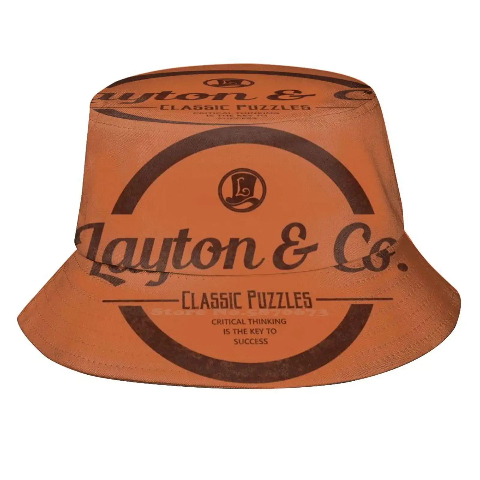 Layton & Co. Classic Puzzle Pattern Design Stampato Cappelli Da Viaggio Secchiello Professor Layton Videogioco Gaming Falso Pubblicità Vintage