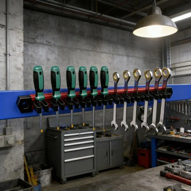 마그네틱 렌치 주최자 차고 워크샵 도구 보관을위한 조정 가능한 클램프가있는 알루미늄 레일 스크루 드라이버 홀더 M4YD