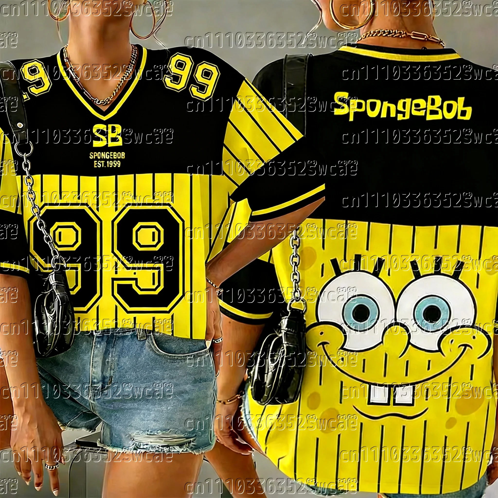2026 Potdemiel SpongeBob SquarePants 여름 짧은 소매 테마 성인 및 어린이 스포츠 반바지 새로운 가족 매칭