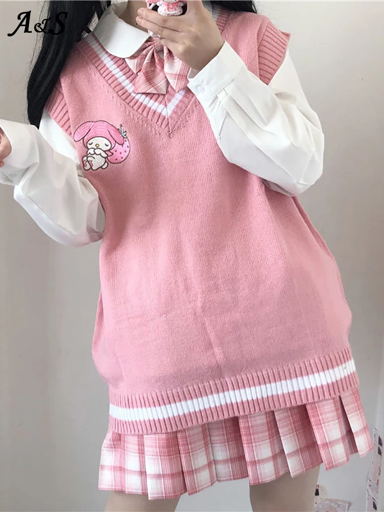 

Kawaii College Style JK Embroidered Sweater Vest Female Autum Winter Sweater V-Neck Waistcoat Vest Cute Women's Clothing