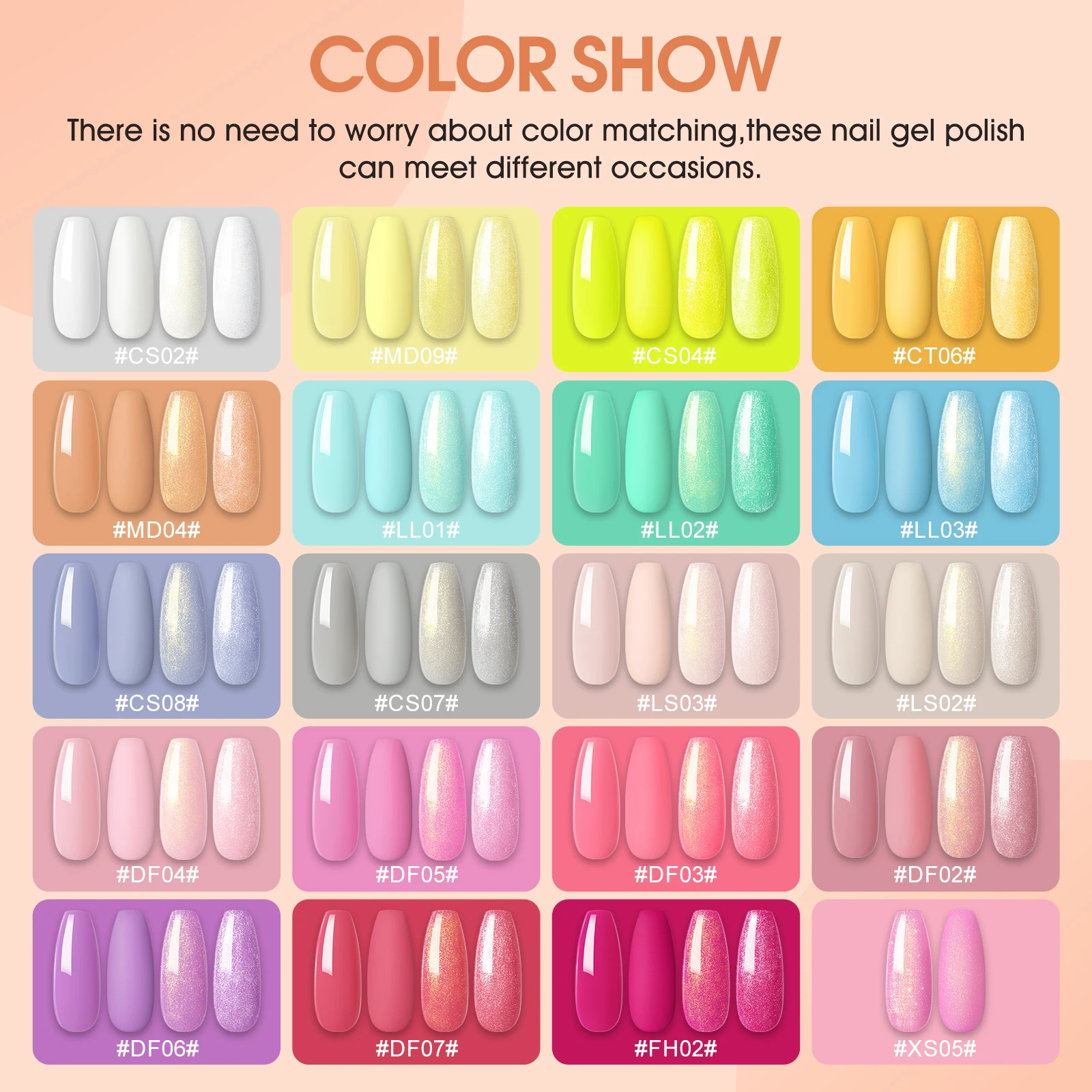 COSCELIA 20PCS Gel Nail Polish Set with 7ML Base Glossy Matte Gold Sliver Glitter Top Coat Long Lasting for Girls Nail Salon Art 2