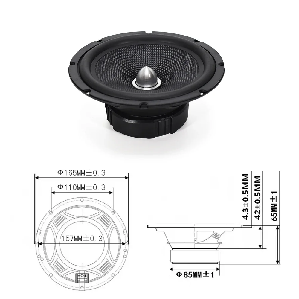 Creadvent 6.5 Inch Bullet Midrange Bass Speaker Woofer 4/8ohm 30/40W Home Theater DIY HiFi Audio Fiber Diaphragm Loudspeaker