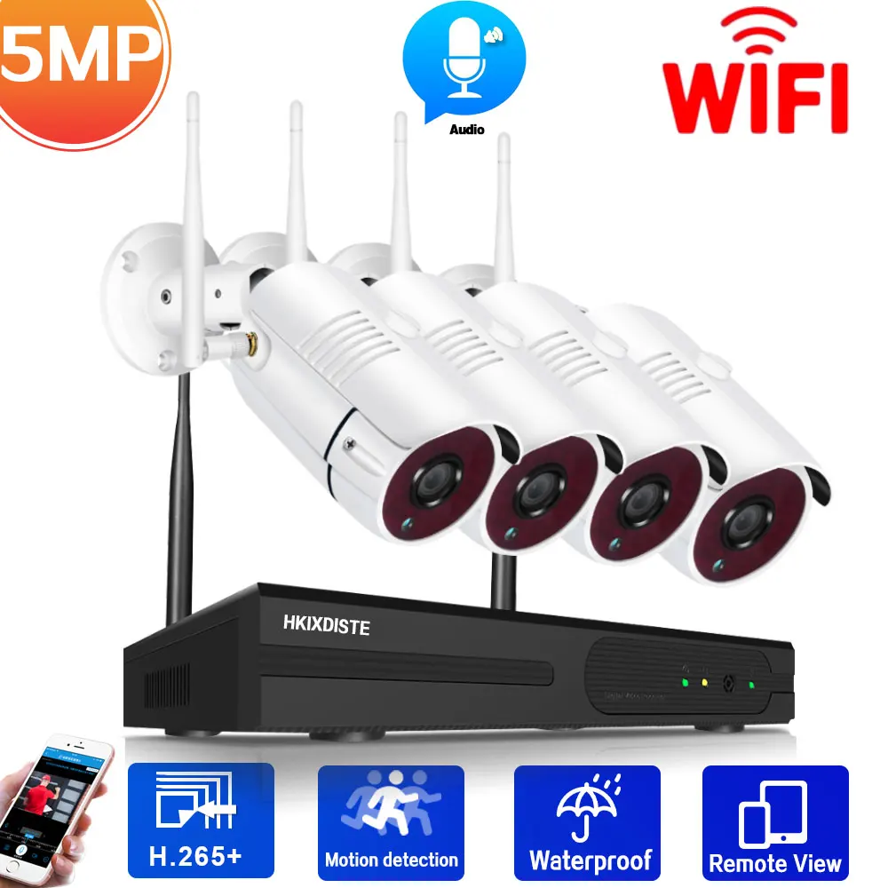 

4CH 5MP HD Wireless CCTV System Audio Record Outdoor P2P Wifi IP Security Camera Set 4CH Video Surveillance Kit 8CH Wifi NVR Kit
