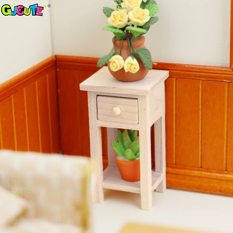 

1:12 Dollhouse Miniature Stool Side Table Nightstand W/Drawer Model Furniture Decor Toy Doll House Accessories