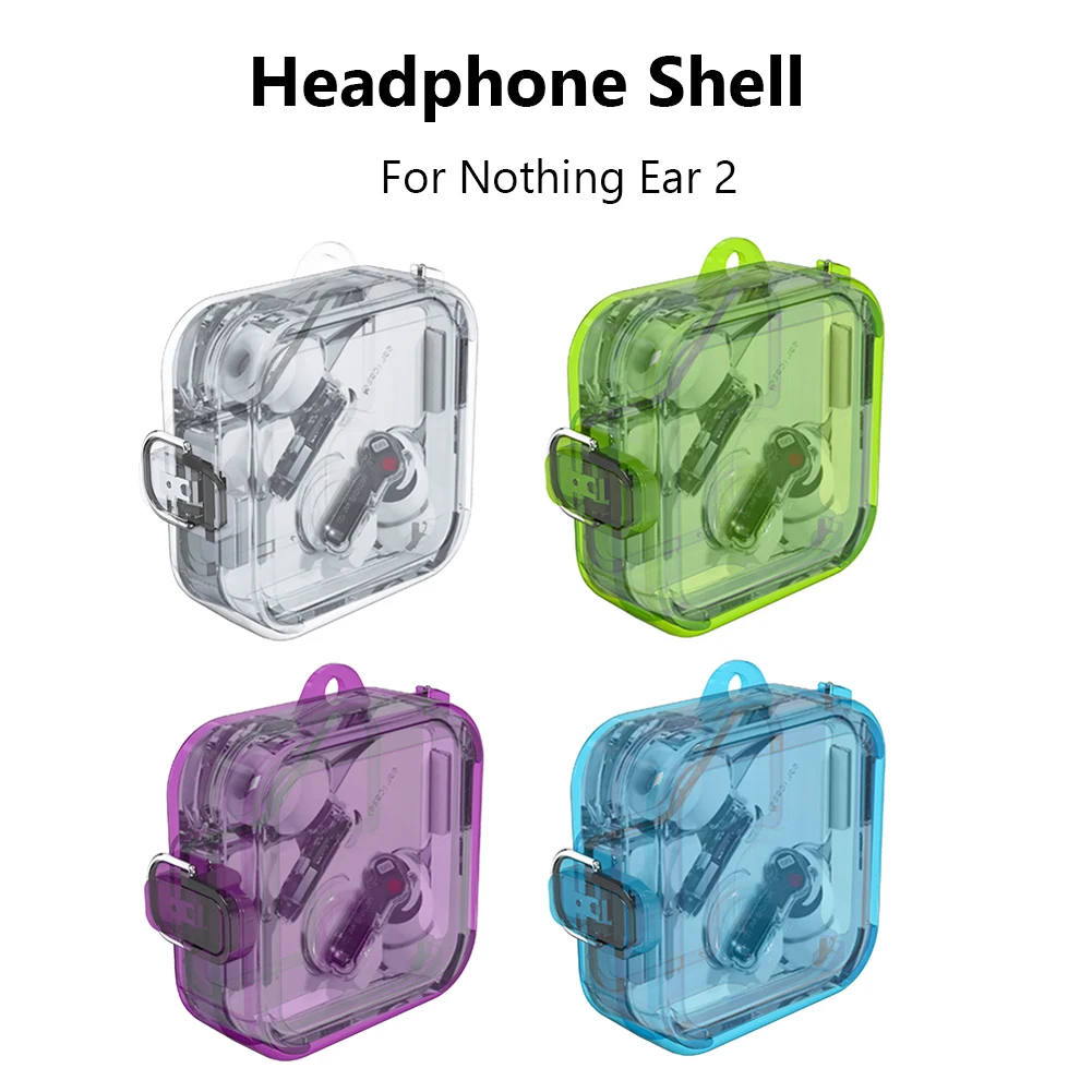 PC Headphone Box Case Clear Candy Color Wireless Headphones Cover With Lanyard Hook Waterproof Fall-protection for Nothing Ear 2