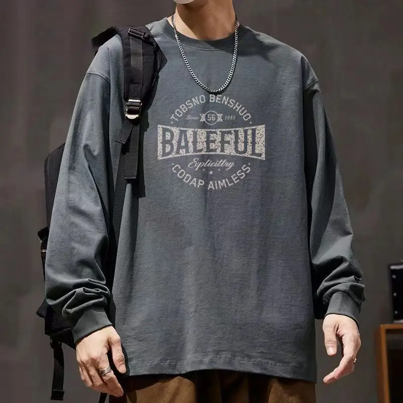 

Casual Long Sleeve Loose Pullovers Spring Autumn Stylish American Retro Letter Men's Clothing Daily O-Neck All-match T-shirts