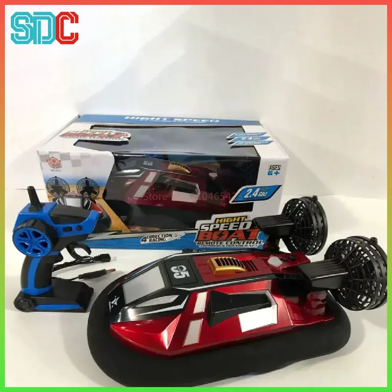 Bateau RC télécommandé rapide rouge grand vu de côté, prêt à être piloté, achetez votre modèle Bleu Petit ou Rouge Grand.