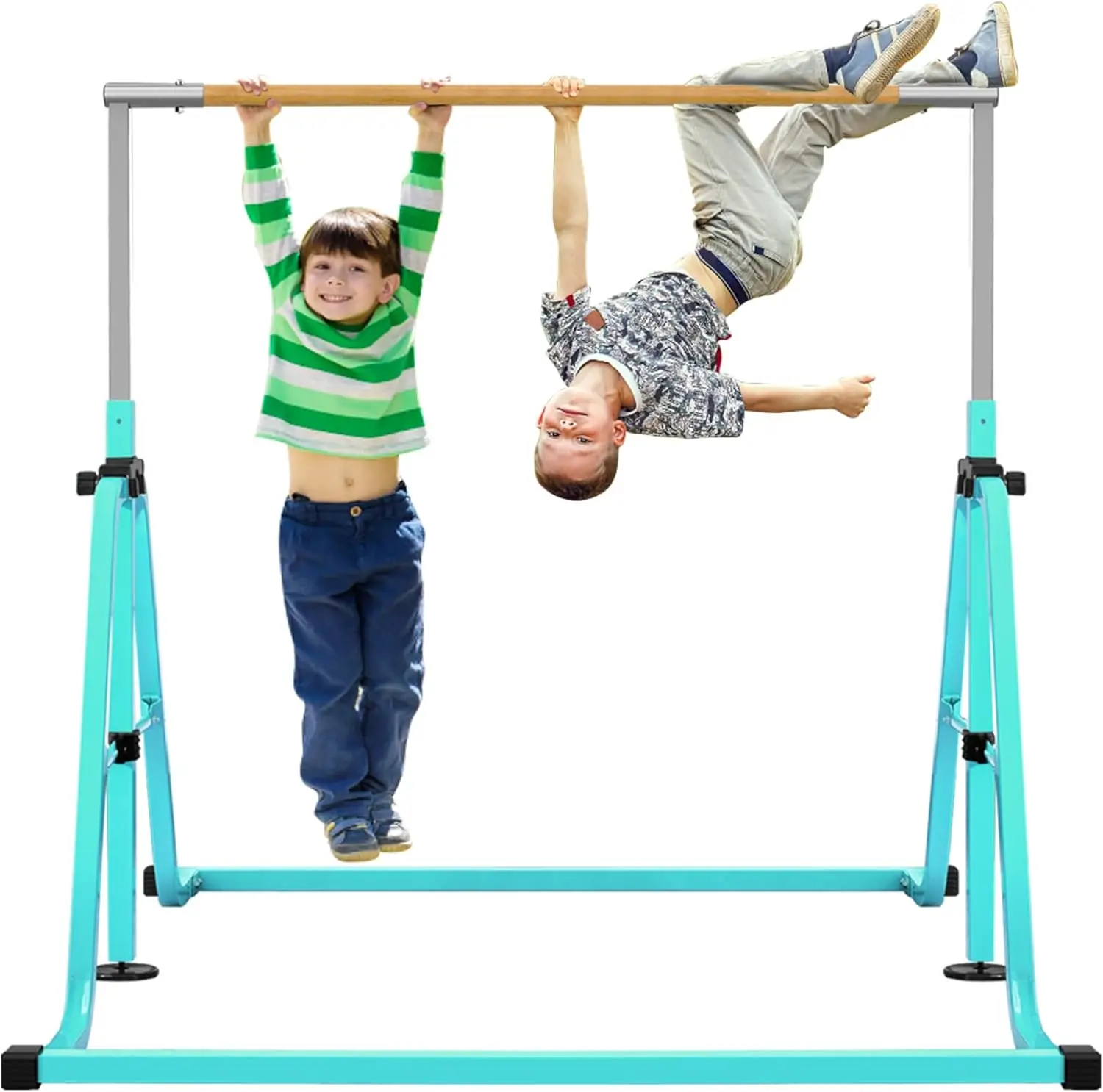 Gymnastics Bar for Kids, 8 Heights Adjustable Easy Folding Gymnastic Training Bar Kids Monkey Horizontal Bars-Max Load 300LBS