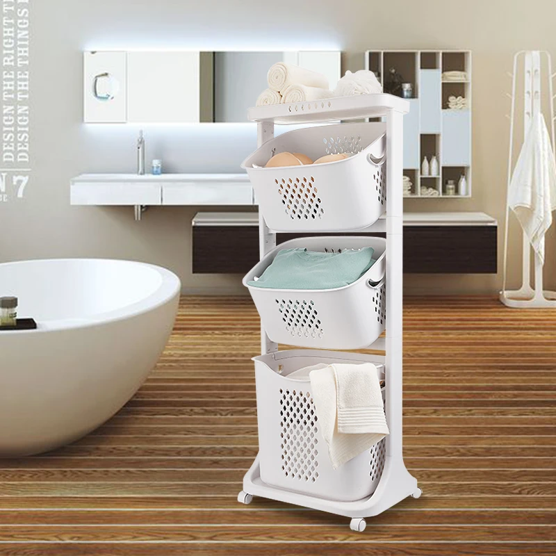 

3 Tier Laundry Hamper Basket Sorter Multi-Layer Rolling Clothes Storage Organizer Shelf Rolling Cart Portable Handle w/ Wheels