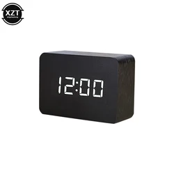 Sleek LED Wooden Alarm Clock with Voice Control and Dual Power Options (A)