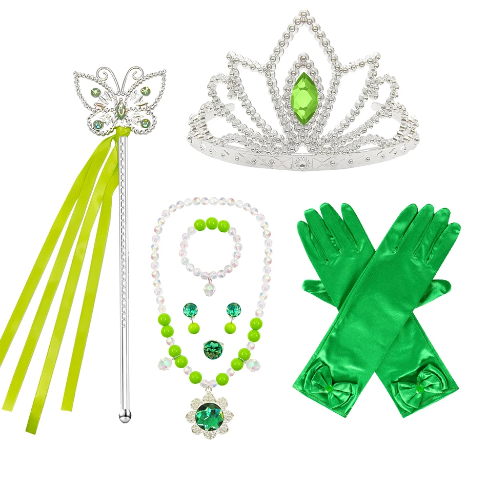 Girl Disney Costume Kids Princess Long Gown Tiana Cosplay Elf Costume Green Flower Fairy Dress Halloween Cosplay Girl Dress