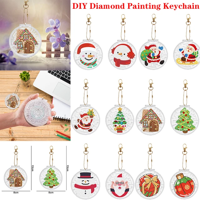 15 Pieces Winter Diamond Painting Keychain Snowflake Diamond