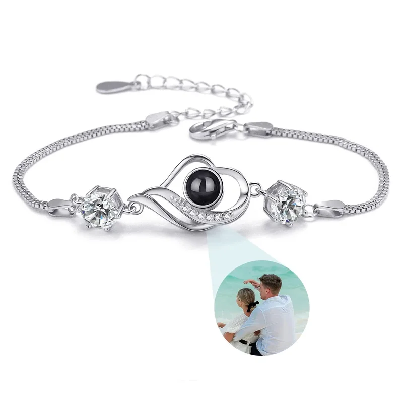 yrozvw Braccialetti personalizzati con foto, braccialetti cuore proiezione immagine personalizzata con foto all'interno, braccialetti di coppia, 100 lingue ti amo braccialetti per uomini/donne