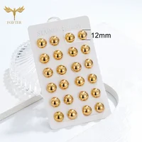 12 Pairs Pack Minimalist Half Ball Earrings for Women Men Teen Golden Stainless Steel Ear Stud Set Waterproof Jewelry Wholesale 1