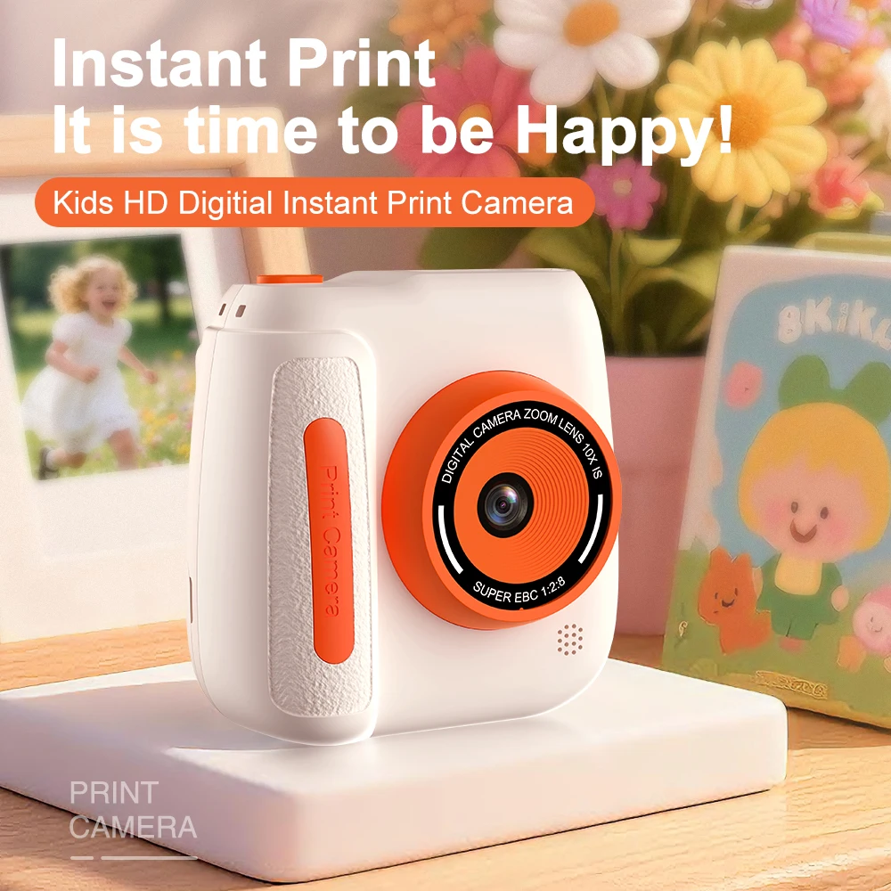 Portable Thermal Printer 57x25mm Printing & Children Instant Print Front&Rear Digital Dual Lens Video Camera for Christmas Gifts