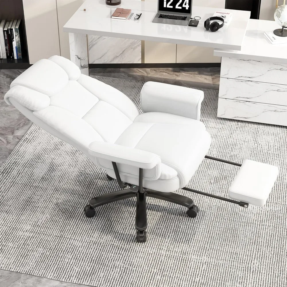 Big and Tall Office Chair 400LBS, 160° High Back Reclining Office Desk Chair with Wide Seat, Arms, Footrest, White 3