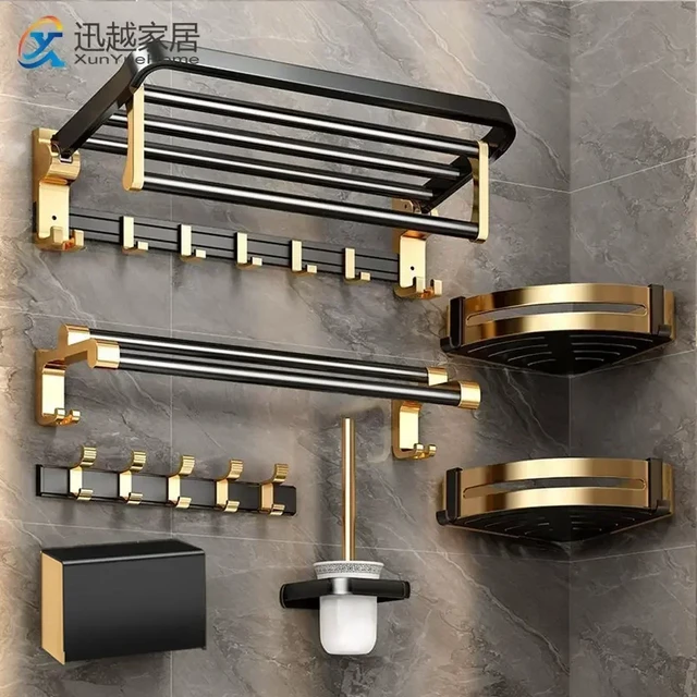 Bathroom Hardware Set, Black Wood Bath Accessories Wall Mounted Towel  Rack,Towel Bar,Toilet Brush,Towel Hooks,Paper Holder - AliExpress